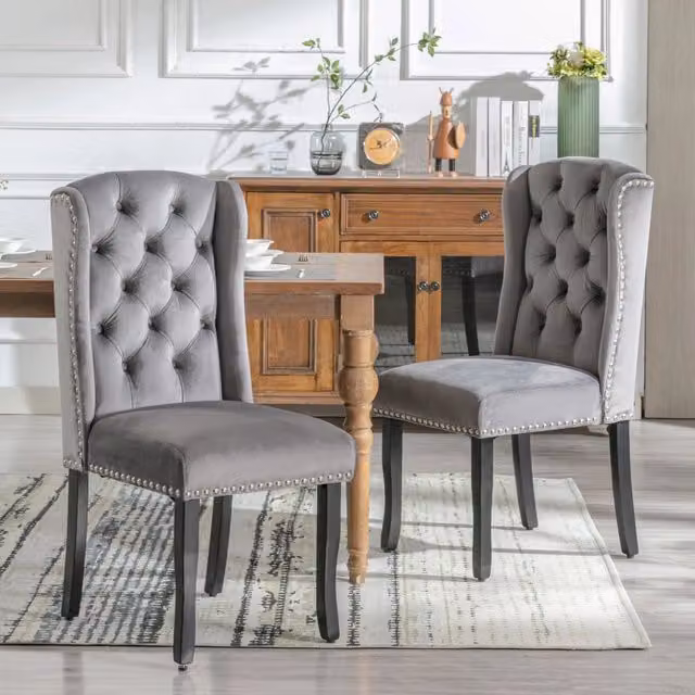 Set di 2 sedie da pranzo moderne REDOM in velluto grigio con gambe in quercia