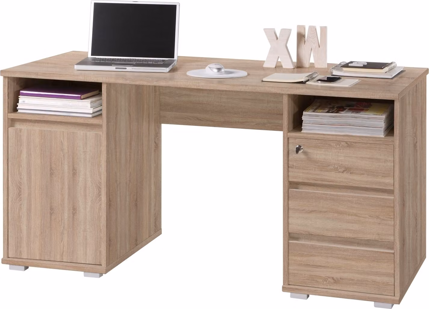 Scrivania - decoro Rovere Sonoma - 145 x 65 cm - 3 cassetti