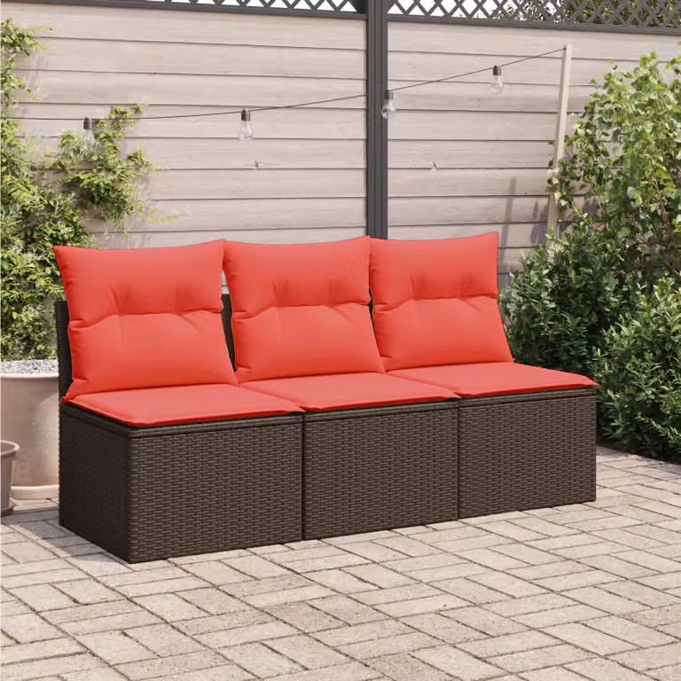 vidaXL Divano da giardino a 3 posti in polyrattan marrone con cuscini imbottiti e coperture rimovibili