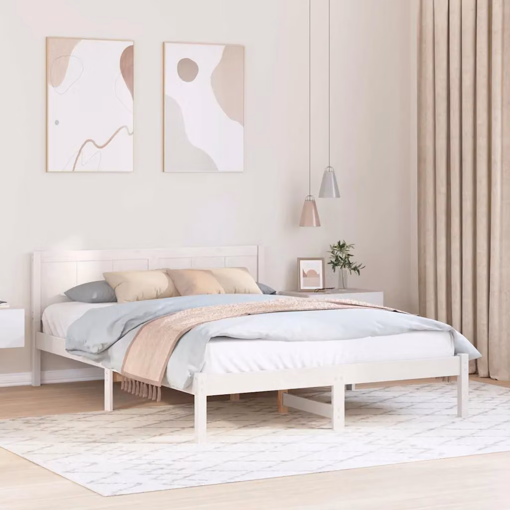 Struttura del letto vidaXL in legno massello di pino bianco, L/P/H: 150 x 200 x 153,5 cm