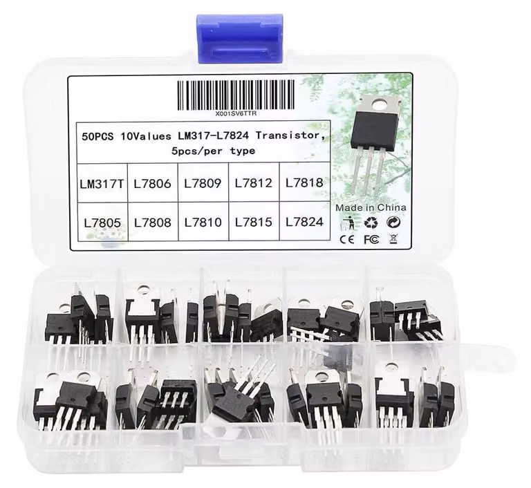 Assortimento di regolatori di tensione, 50 pezzi, 10 valori, package TO-220, per progetti fai-da-te