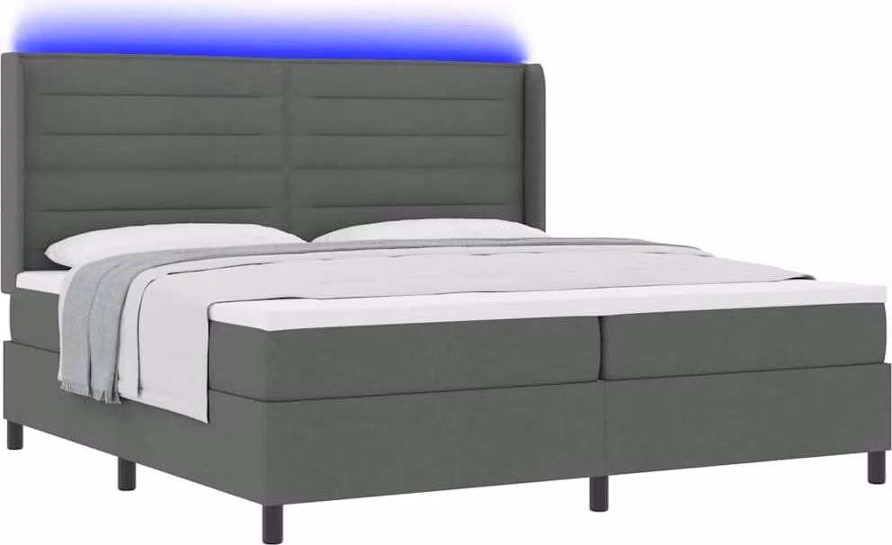 Letto a Sorgente LED Grigio scuro 200 x 200 cm Tessuto
