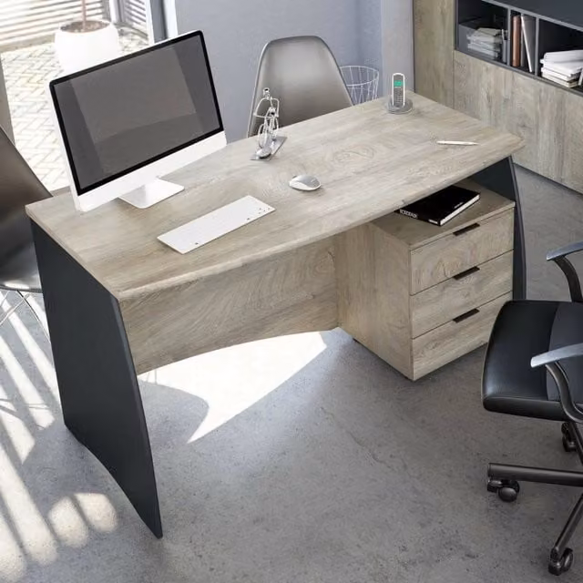 Scrivania DMORA moderna per ufficio e studio in MDF laminato, Rovere e Antracite, L: 136 cm, P: 67 cm, H: 74 cm