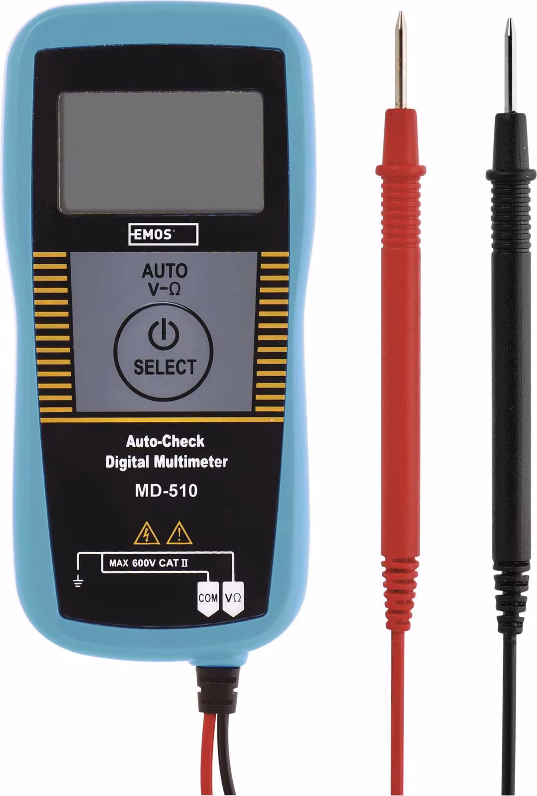 EMOS Multimetro digitale con sonde di misura, CA, CC, resistenza Tester di tensione Auto-Check CAT II, tester di tensione, tester di tensione con batteria, M3252