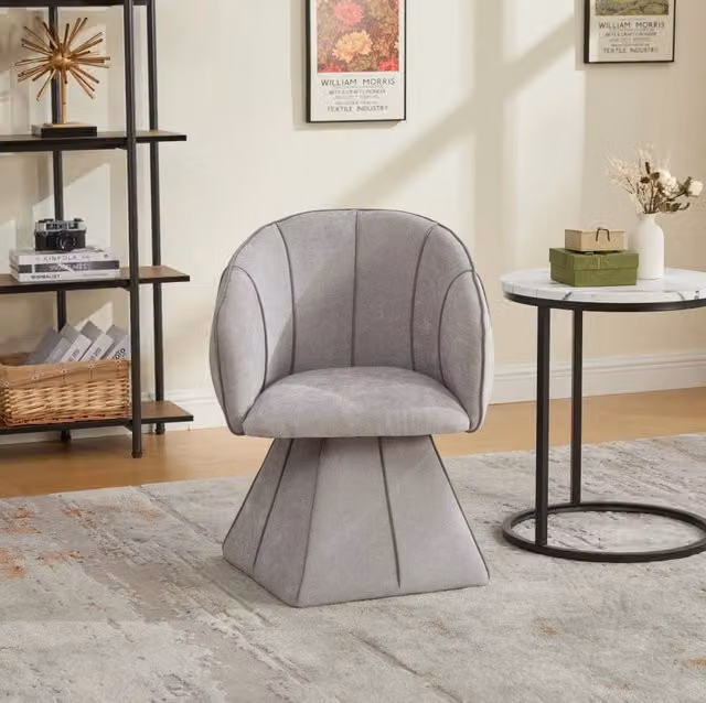 Sedia girevole in tessuto chenille grigio con schienale alto, ergonomica, 56x54x74,5 cm, portata 150 kg
