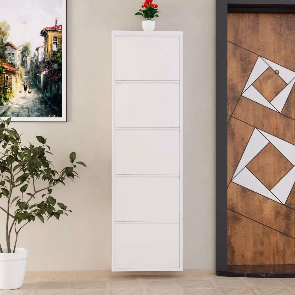 Scarpiera moderna in metallo Hanah Home bianca, L: 50 cm, P: 15 cm, H: 169 cm – 2