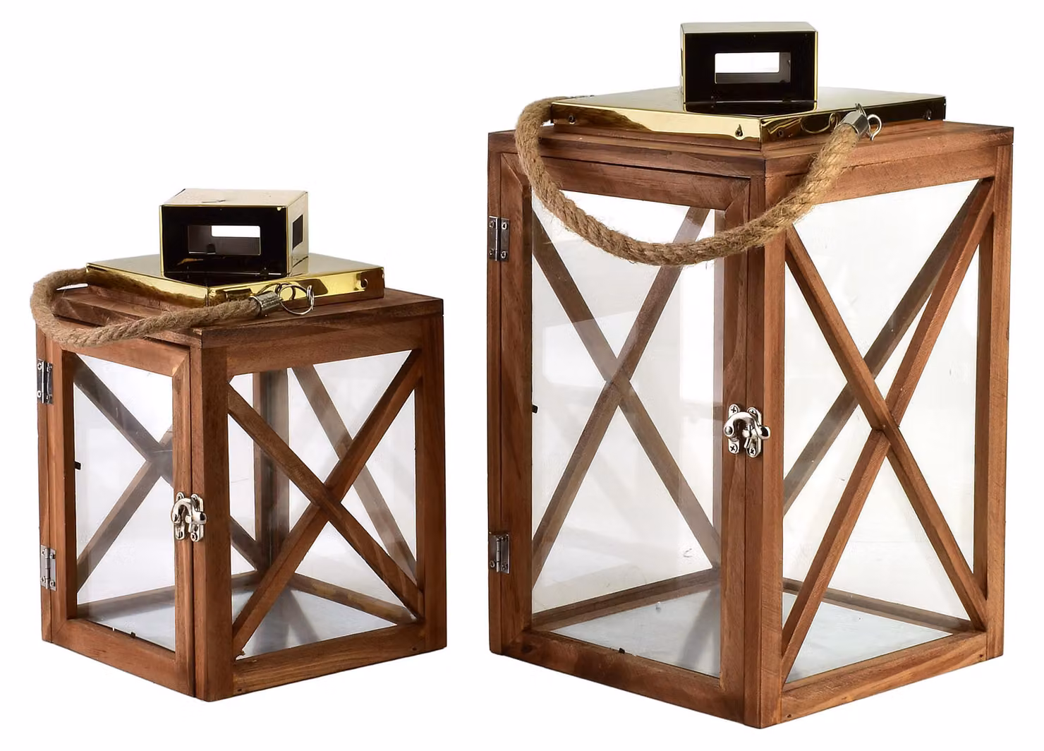 Levi Gold, set di 2 lampade, dimensioni 20,5x20,5x36 cm / 17x17x26 cm, con base dorata e corda