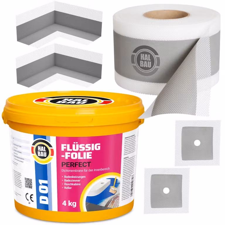 Kit di impermeabilizzazione Foglio liquido 4 kg Nastro sigillante 5mb HALBAU Terra Bagno Doccia SETH02