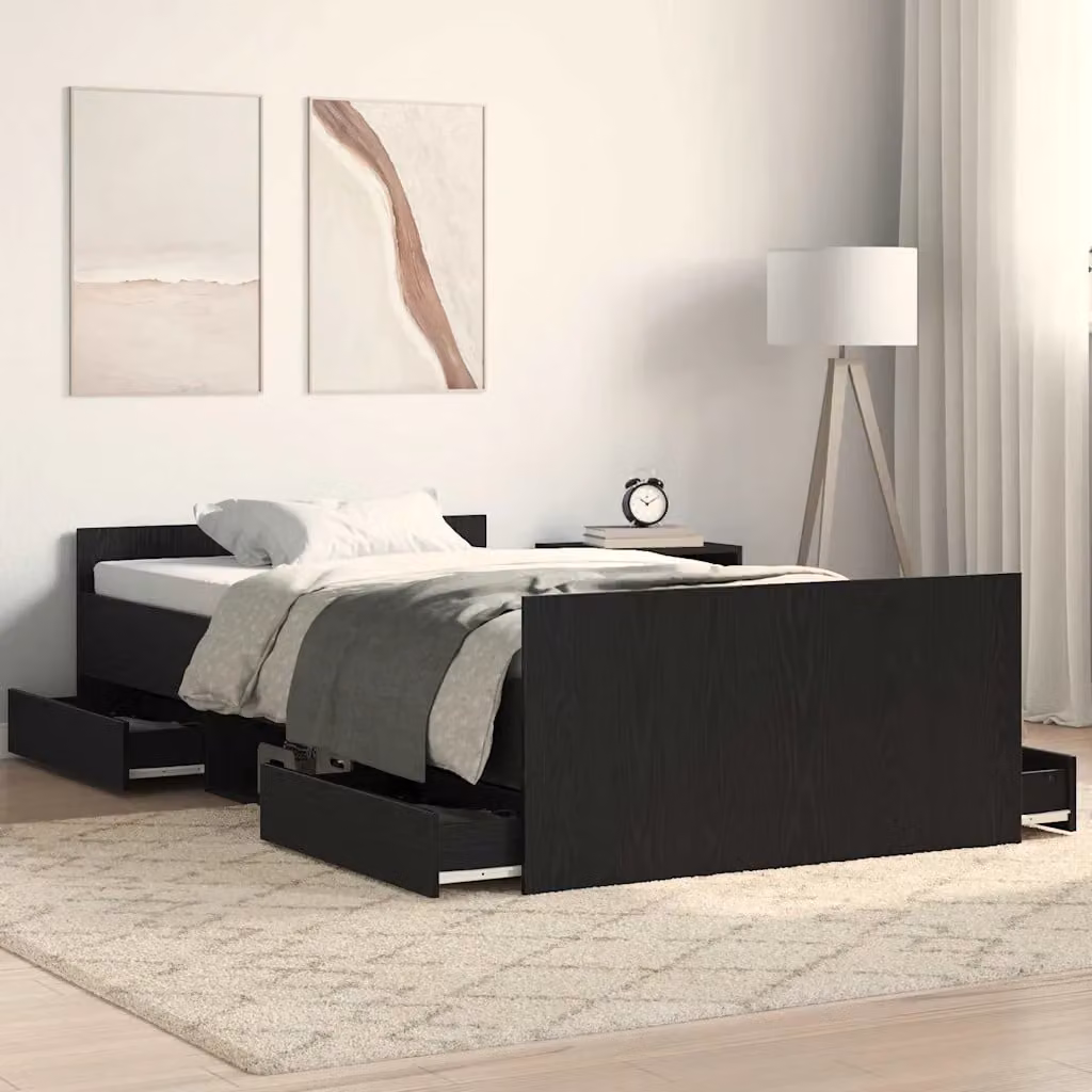 Struttura del letto con cassetto vidaXL in Rovere Nero e Marrone, L/P/H: 193 x 93 x 50 cm
