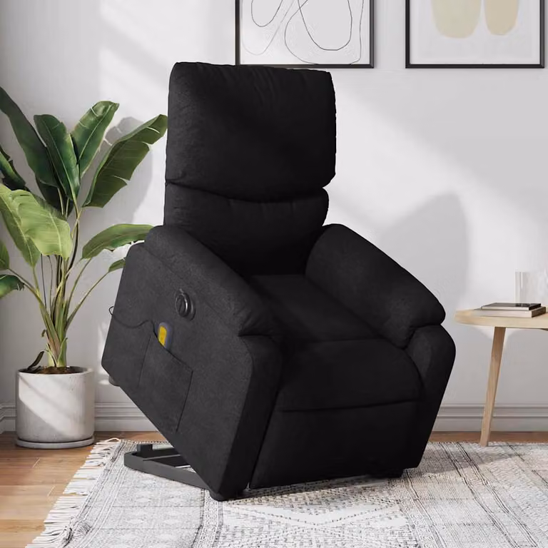 vidaXL Poltrona Alzapersona Elettrica con Massaggio Nera in Tessuto