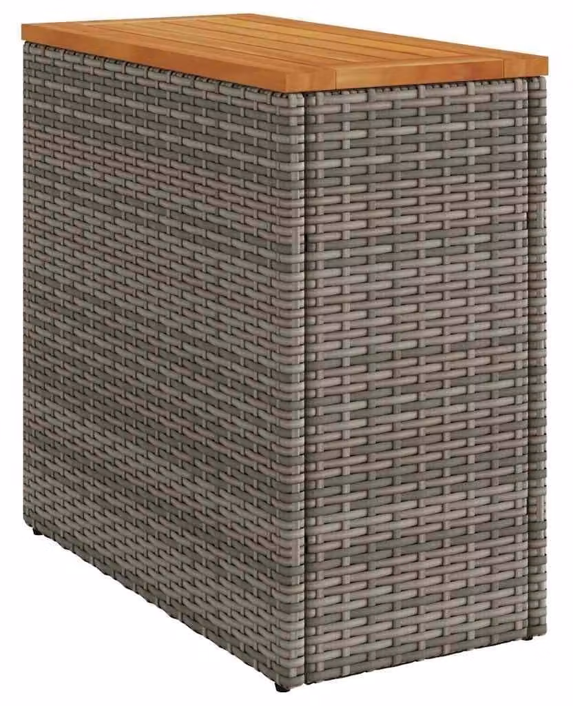 Tavolino da esterno con piano in legno e struttura in rattan sintetico