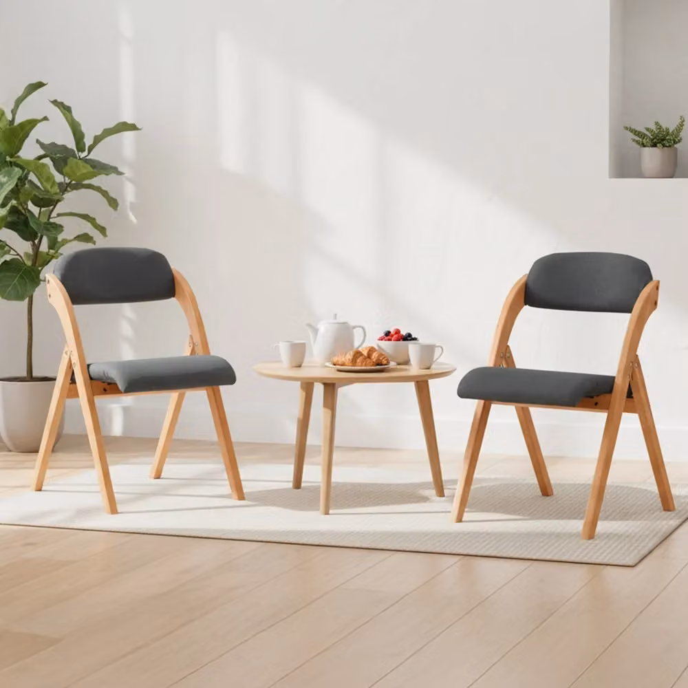 Set da 2 sedie pieghevoli SoBuy FST92-SGx2 in legno di faggio con seduta imbottita, colore grigio scuro, ideali per cucina, ufficio, balcone o giardino – 2