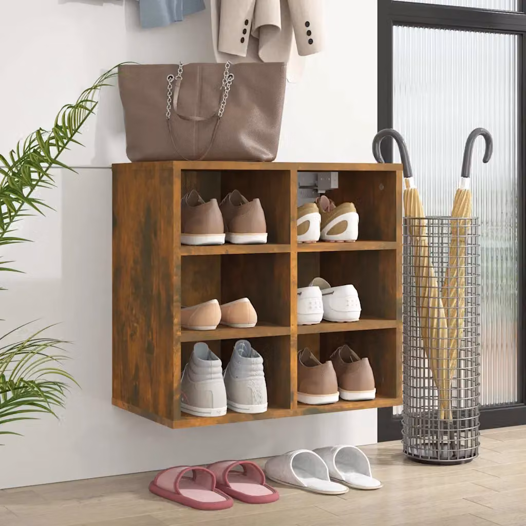 Scarpiera da parete vidaXL in legno rovere fumo con ripiani interni e ventilazione L: 52,5 cm, P: 30 cm, H: 50 cm