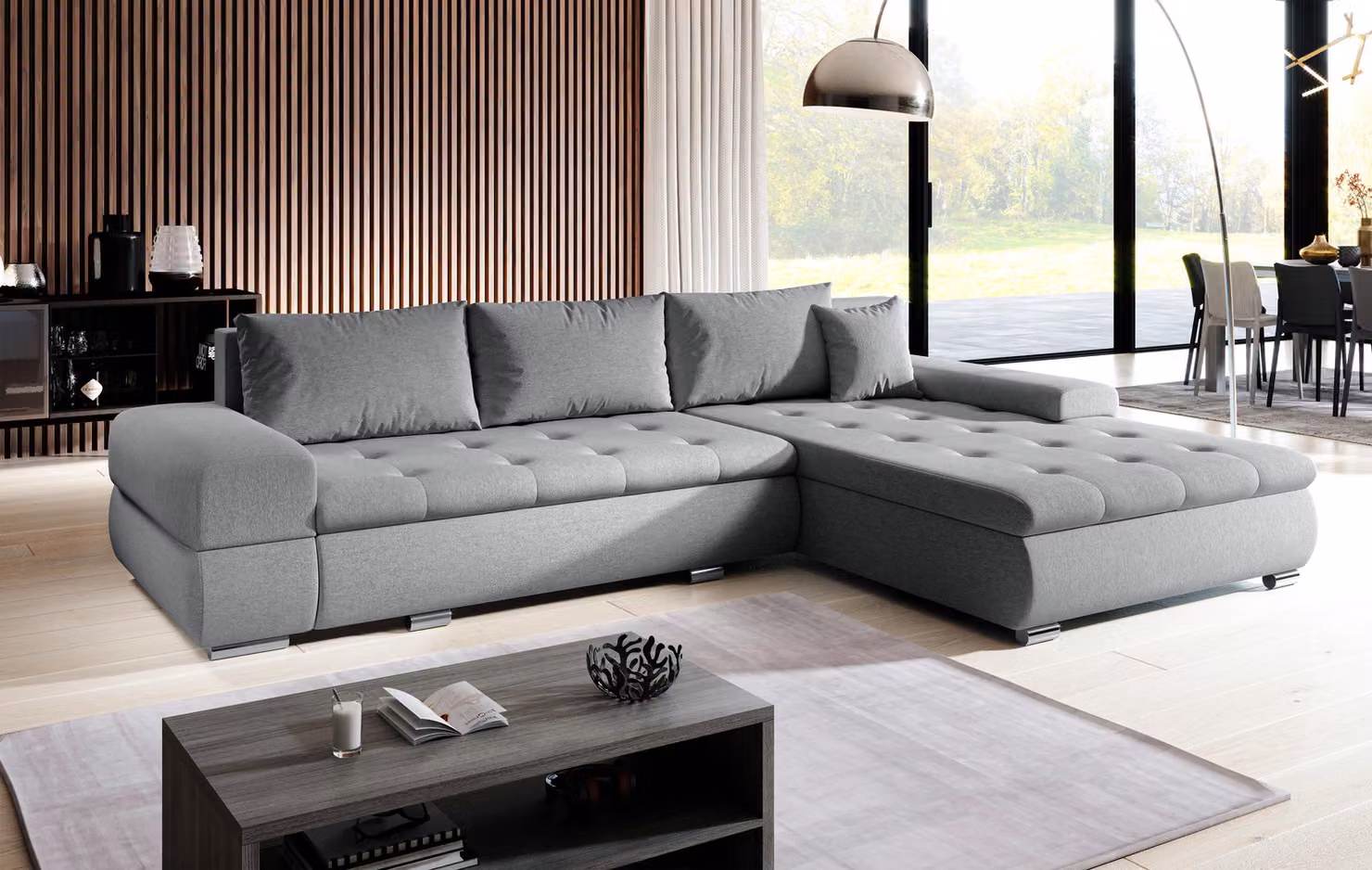 AX LIVING Divano Divano a L Sivaso Grigio 310 cm con funzione letto