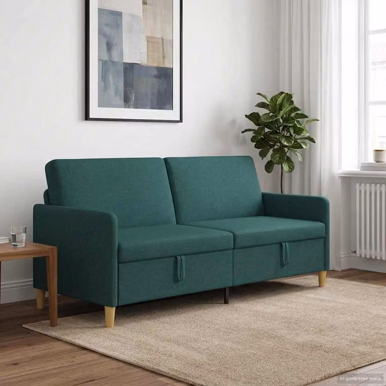 vidaXL Divano Moderno con Contenitore e Seduta Sollevabile, Verde e Marrone, L: 192 cm, P: 78 cm, H: 87 cm