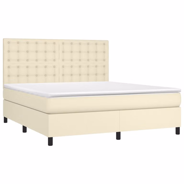 Giroletto a Molle con Materasso Crema 160x200 cm in Pelle finta