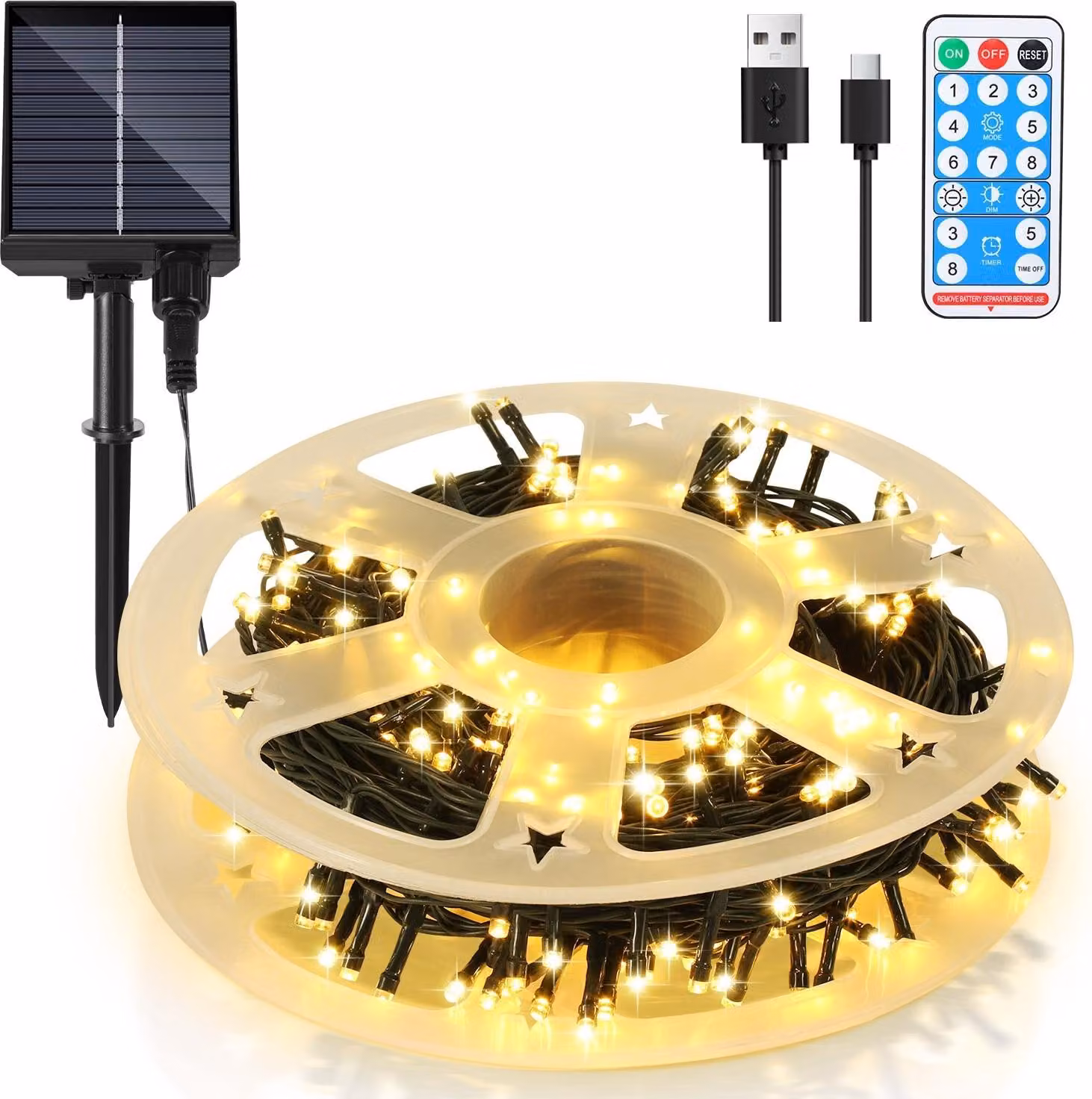 Izrielar LED luci solari fata 30M 300LEDs con 8 modalità per festa giardino interno e decorazione di Natale illuminazione decorazione, bianco caldo