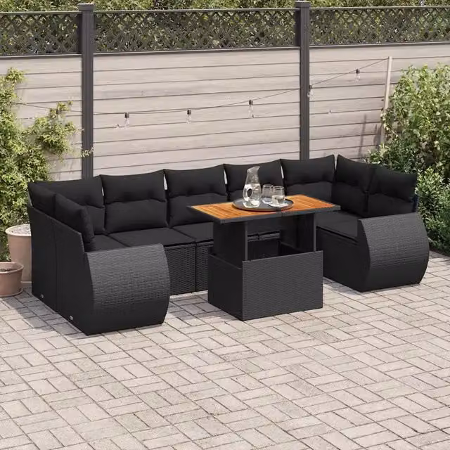 Set Divani da Giardino con Cuscini 8 pz Nero in Polyrattan 3327233