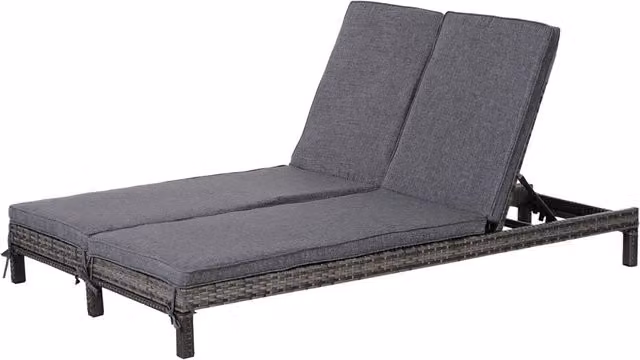 Easycomfort Lettino Prendisole a 2 Posti, Sdraio in Acciaio e Rattan, Schienale Regolabile, 196 x 120 x 28cm Grigio