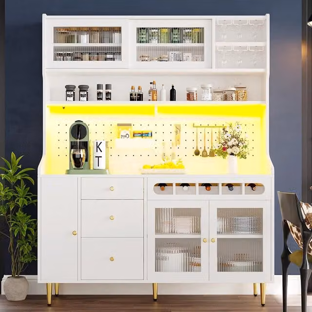 Armadio alto per soggiorno - Xylo - 145¡Á39¡Á171 cm - Bianco - Ripiani regolabili illuminazione LED
