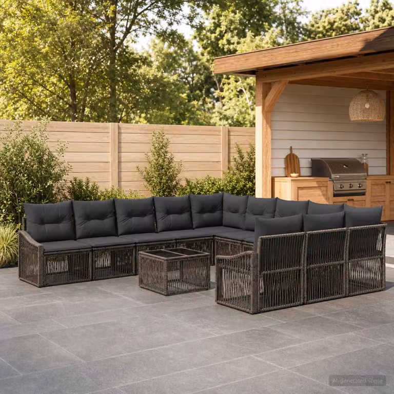 Set Divano da Giardino vidaXL 12 pz a Forma a U in Polyrattan Grigio con Cuscini e Tavolino