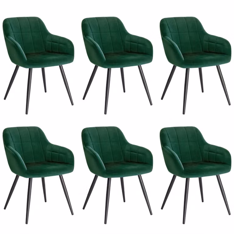 WOLTU Set di 6 sedie da pranzo Sedia da cucina Sedia imbottita Sedia di design con braccioli, con seduta in velluto, struttura in metallo, verde scuro