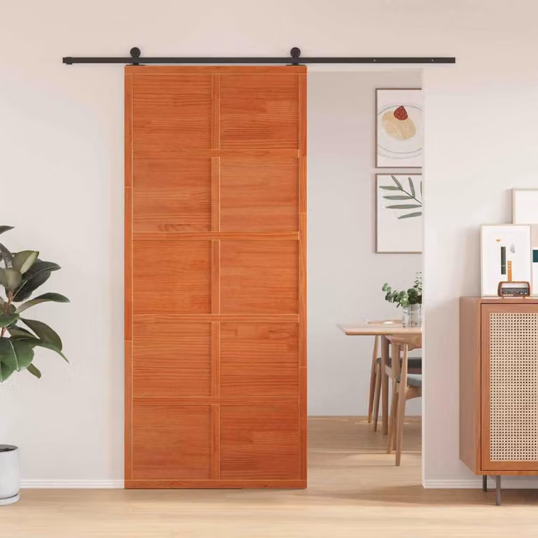 Porta scorrevole stile rustico in legno di pino vidaXL, Marrone, L: 90 cm, H: 208 cm
