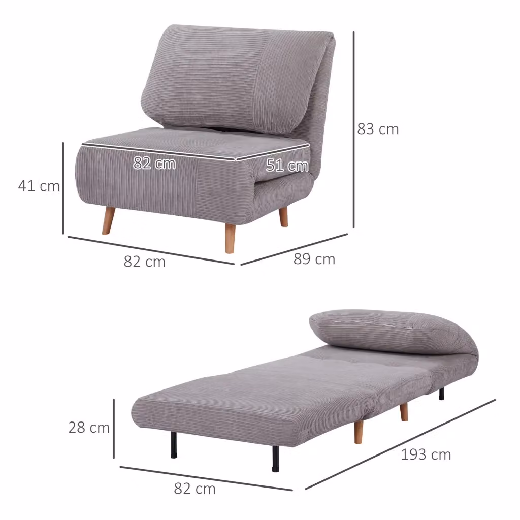 Poltrona letto trasformabile e reclinabile WISHDOR in tessuto grigio con struttura in legno massello – 2