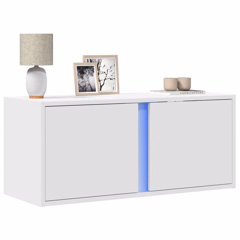 Mobile TV a parete con luci LED vidaXL, Bianco, L: 80 cm, P: 31 cm, H: 35 cm
