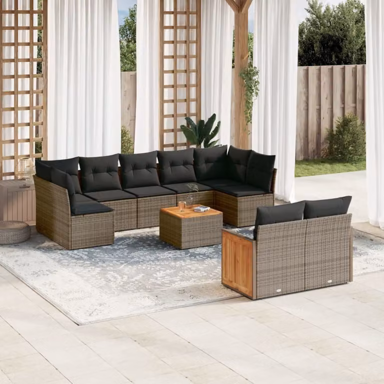 Maison Exclusive - Set Divano da Giardino 10 pz con Cuscini Grigio in Polyrattan