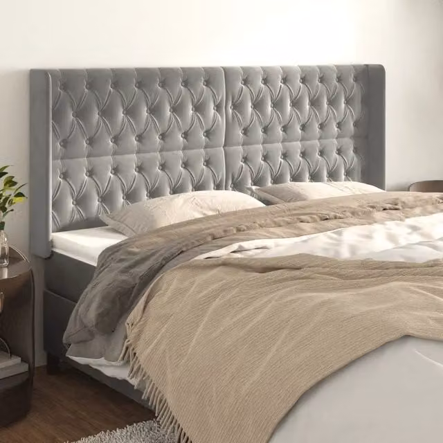 Testiera con orecchie Design Mania in velluto grigio chiaro L: 203 cm, P: 16 cm, H: 118/128 cm