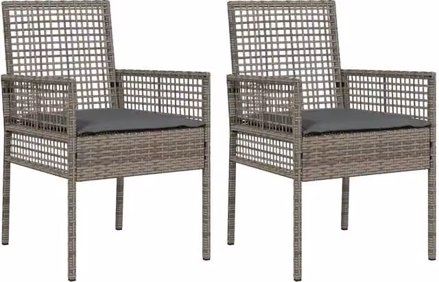 Set di 2 sedie da giardino moderne in polyrattan grigio con cuscini, L: 55 cm, P: 53 cm, H: 85 cm