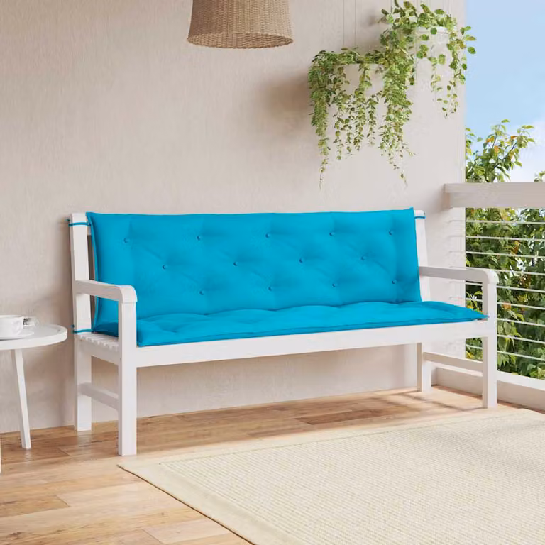 Set di 2 cuscini per panca da giardino vidaXL color turchese, modello rettangolare in poliestere resistente all'acqua e ai raggi UV, L 150 cm x P 50 cm x H 7 cm