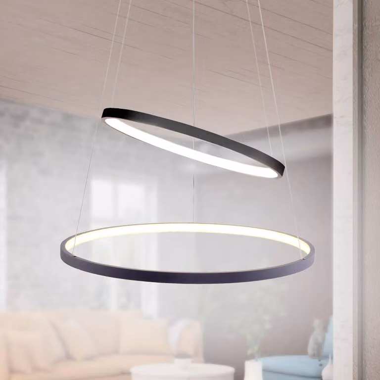 JUST LIGHT. GmbH Lampada LED sospensione Circle, antracite, 2 luci dimmerabile, Nero, Soggiorno / Sala da pranzo, Metallo, Moderno