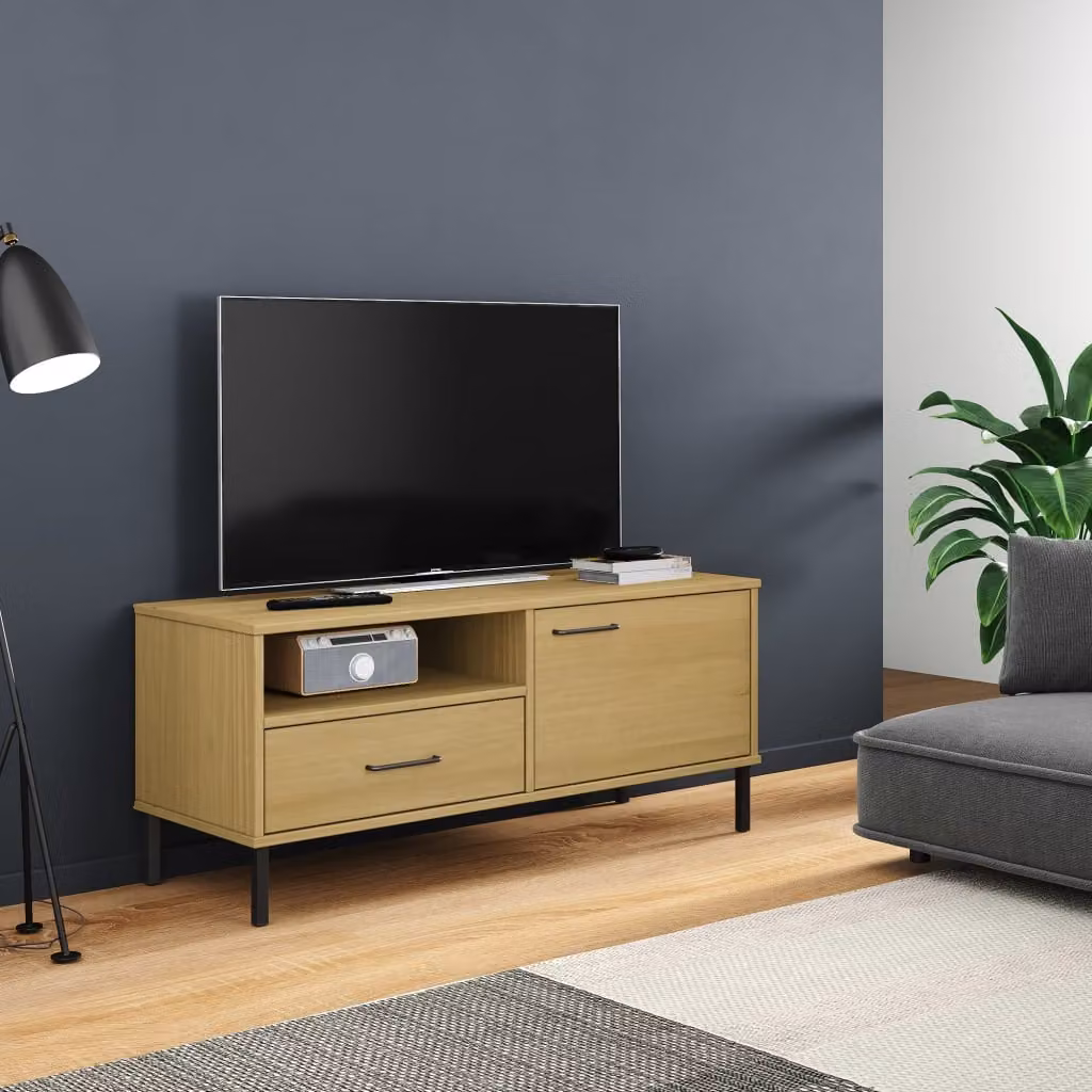 Mobile TV vidaXL OSLO in legno di pino massello e metallo, colore marrone, stile rustico
