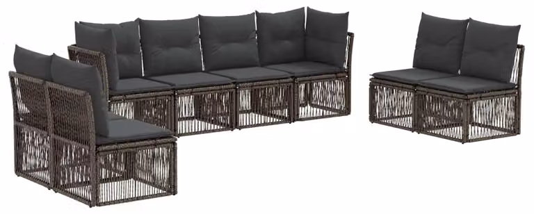 Set da giardino composto da 8 pezzi, colore grigio, realizzato in rattan sintetico