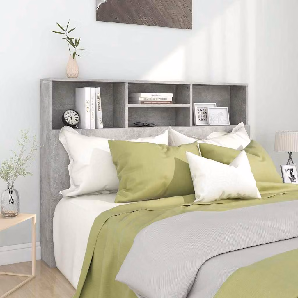 Testiera con scomparti e ripiano integrato vidaXL, Grigio Cemento, L 140 x P 19 x H 103,5 cm