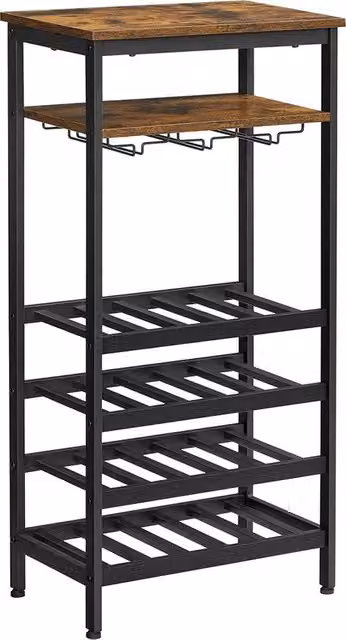 Portabottiglie Bull in stile industriale con vetro per 20 bottiglie, colore marrone e nero, L 50 cm x P 32 cm x H 100 cm