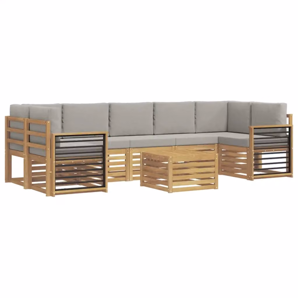 Set di divani ad angolo vidaXL in legno di acacia massello con cuscini in tessuto marrone e grigio – 2