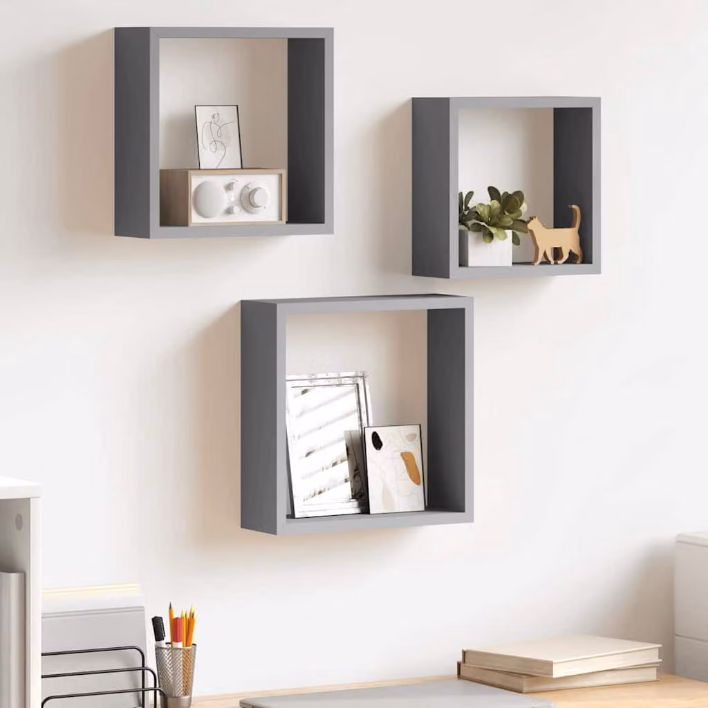 Set di 3 mensole a cubo da parete vidaXL in MDF grigio opaco
