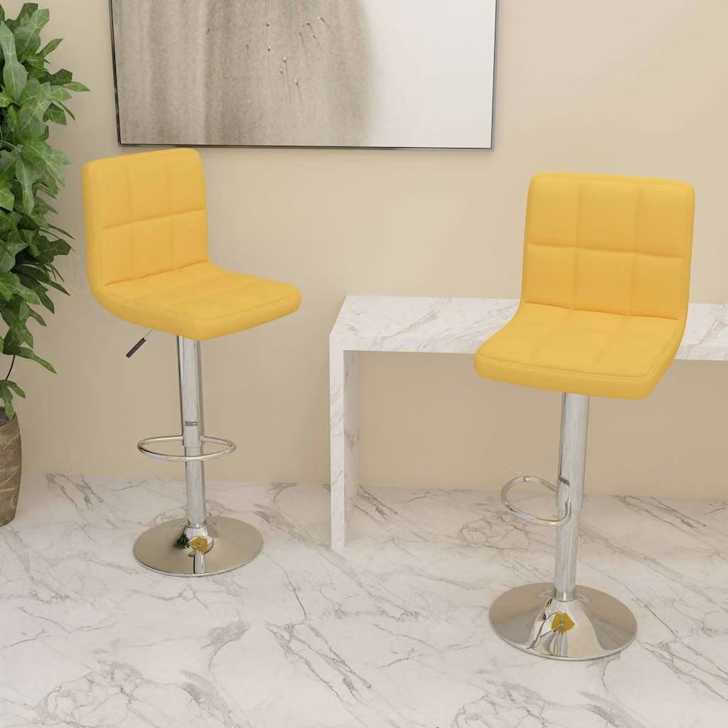 Set di 2 sgabelli da bar vidaXL in tessuto giallo con base girevole 360 gradi e struttura in metallo