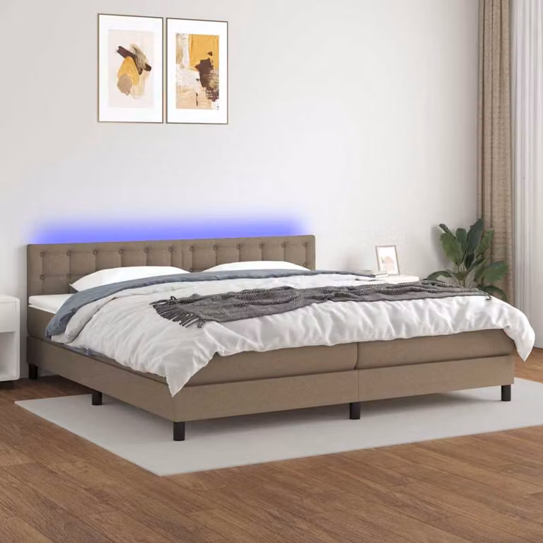 Letto con materasso a molle e illuminazione LED vidaXL in tessuto tortora 200 x 200 cm