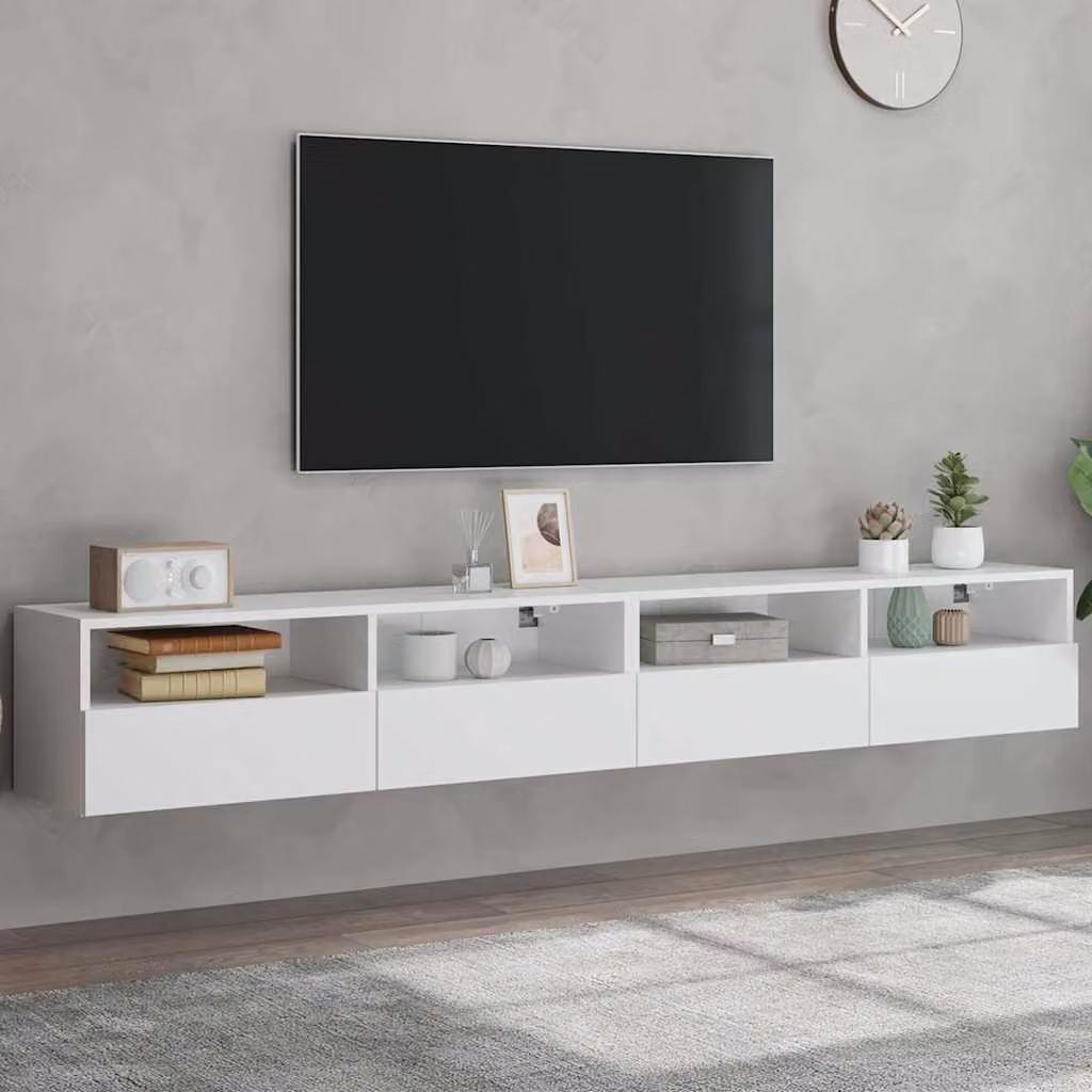 Set di 2 mobili TV da parete vidaXL bianchi in legno, design moderno per soggiorno, L 100 x P 30 x H 30 cm