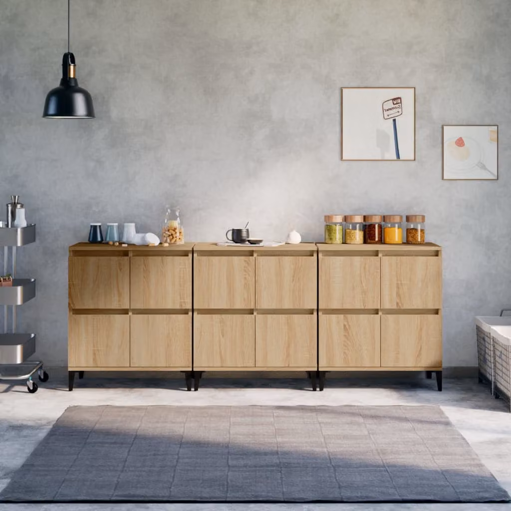 Set di 3 credenze vidaXL in legno Rovere Sonoma, L/P/H: 60 x 35 x 70 cm