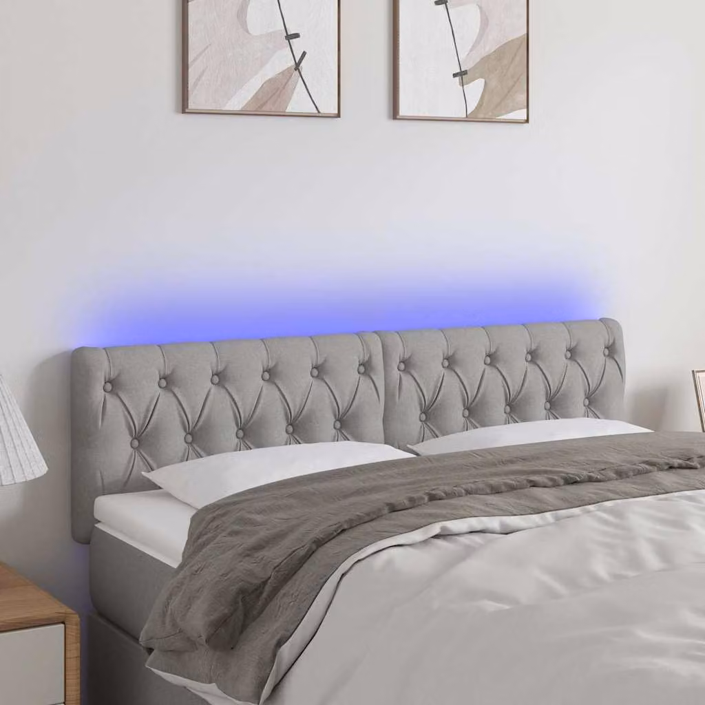 Testiera a LED vidaXL in tessuto grigio con porta USB e illuminazione integrata L: 160 cm, P: 7 cm, H: 78-88 cm