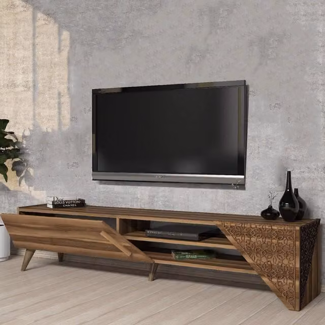 Campli, Mobile Porta tv un Ripiano, 180x40x37h cm Marrone Noce