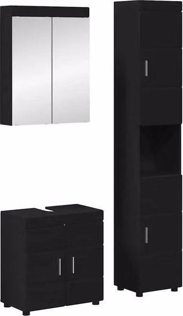 Set di mobili per il bagno moderno vidaXL composto da mobile lavabo, armadietto con specchio e pensile, colore nero e argento, L: 60,0 cm, P: 34,0 cm, H: 63,0 cm