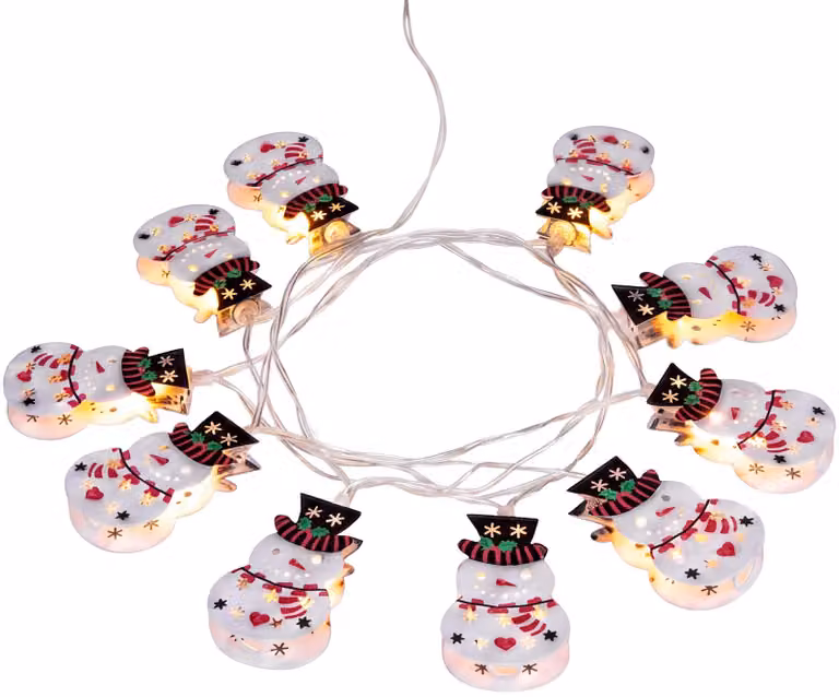 Catena MagicHome Natale, Pupazzi di neve, illuminazione semplice, 10xLED bianco caldo, 2xAA, IP20, L-1,35 m