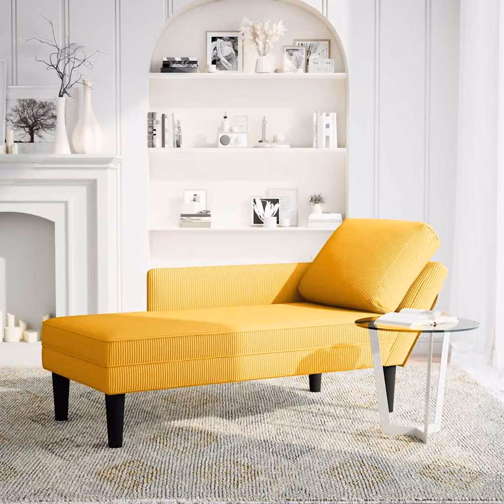 vidaXL Sdraio con Cuscino Destro in Velluto a Coste Giallo Chiaro