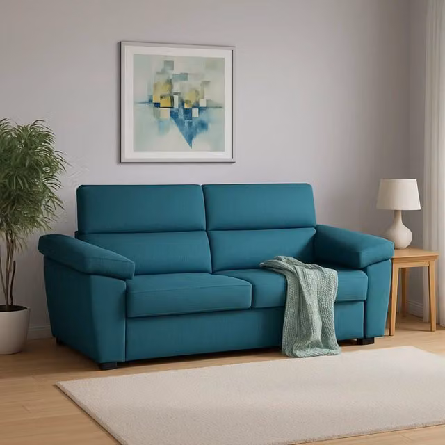Divano Letto 2 Posti Fisciano DMORA Azzurro con Copertura Sfoderabile e Contenitore Made in Italy L: 205 cm, P: 95 cm – 1